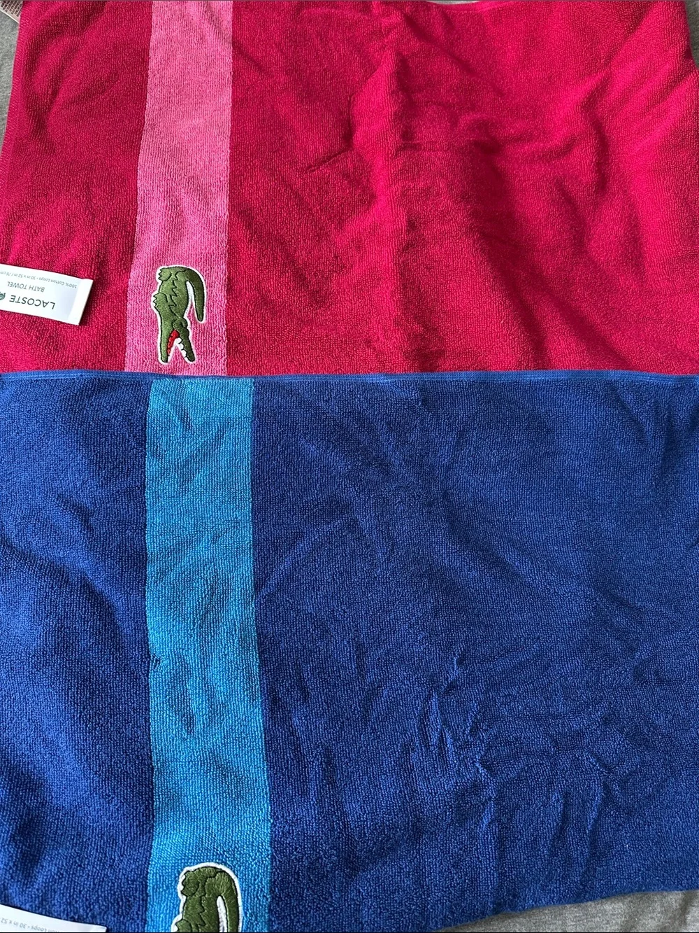 Lacoste Colorblock Towels in Blue and Pink